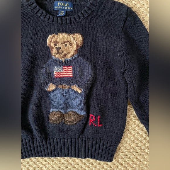 Polo Ralph Lauren Hunter Navy Bear Flag Cotton Sweater size 3 3T - Picture 3 of 3